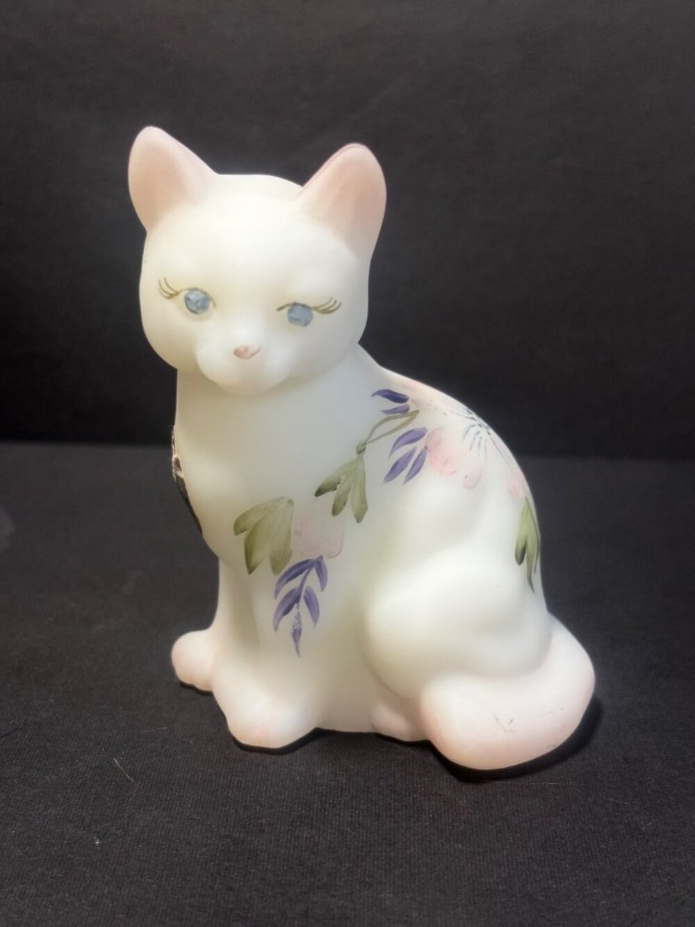Fenton Family Sig Collection H P Satin Glass Cat Figurine Signed #3256 D. Hanlon
